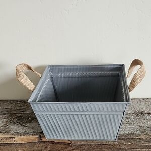 Gray Metal Storage Bin with Handles